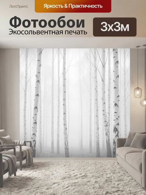 Фотообои Туманный березовый лес
