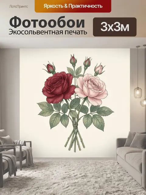 Фотообои Две розы с бутонами