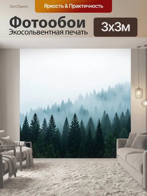 Фотообои Туманный хвойный лес