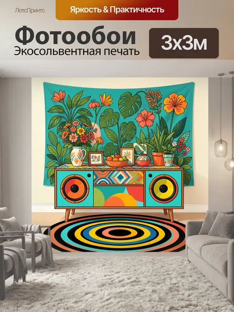 Фотообои Яркий интерьер с тропическими растениями