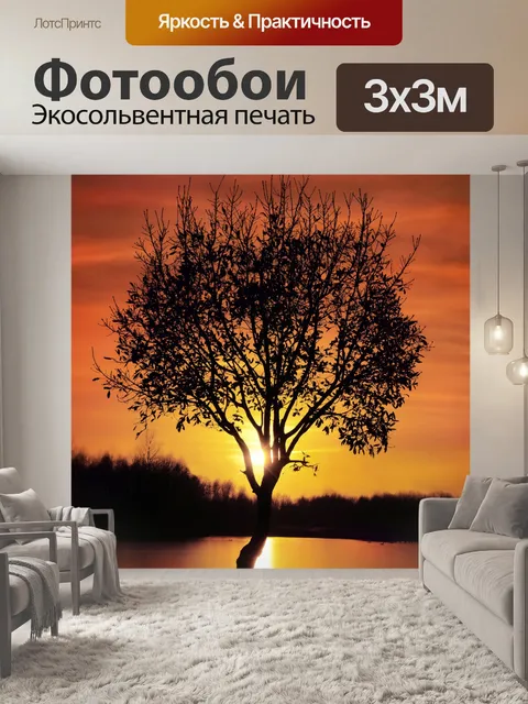 Фотообои Закатное дерево воды