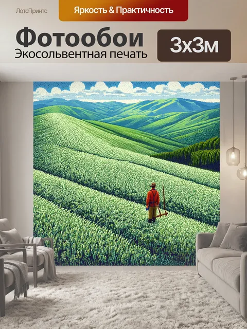 Фотообои шалфей, обильно растущий на склонах холмов, создает прямолинейные узоры, в то время как крысолов стоит…
