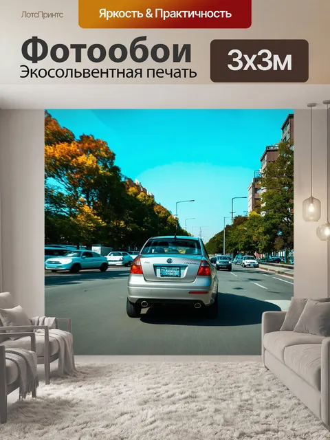Фотообои машина в стиле двойная экспозиция, с изображением границ между городом и природой