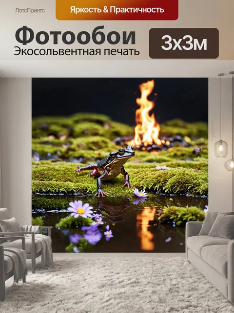 Фотообои в покрытой мхом лужайке обыкновенная жаба запрыгивает
