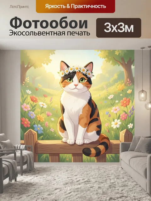 Фотообои Трехцветная кошка в венке