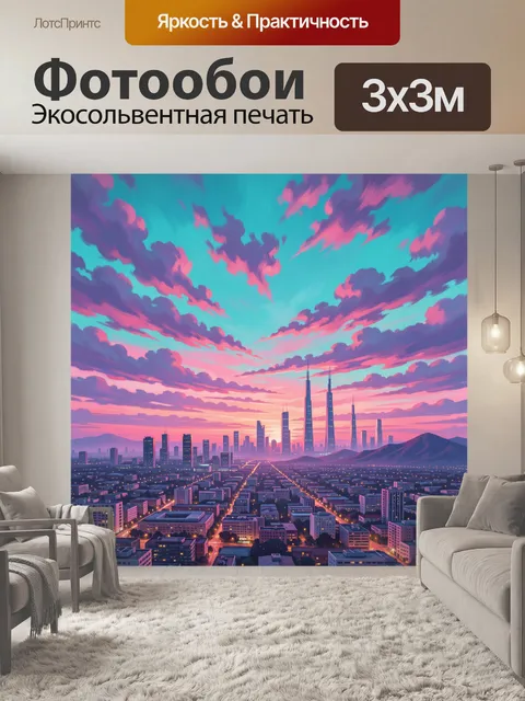 Фотообои Футуристический мегаполис под розовым небом