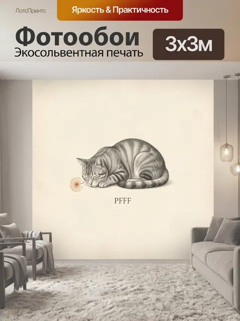 Фотообои Спящий полосатый кот с одуванчиком
