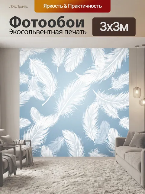 Фотообои Белые перья на голубом фоне
