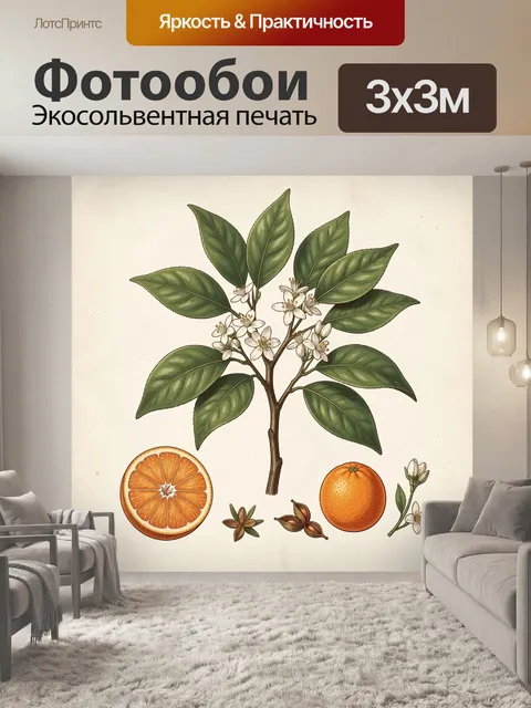 Фотообои Цветущая цитрусовая ветвь