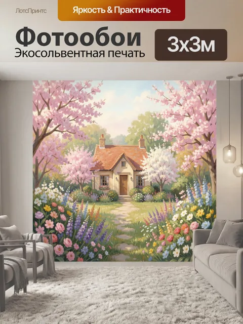 Фотообои Дом в цветущем саду