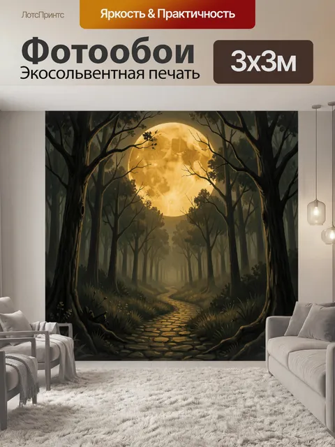 Фотообои Лесная тропа под огромной луной
