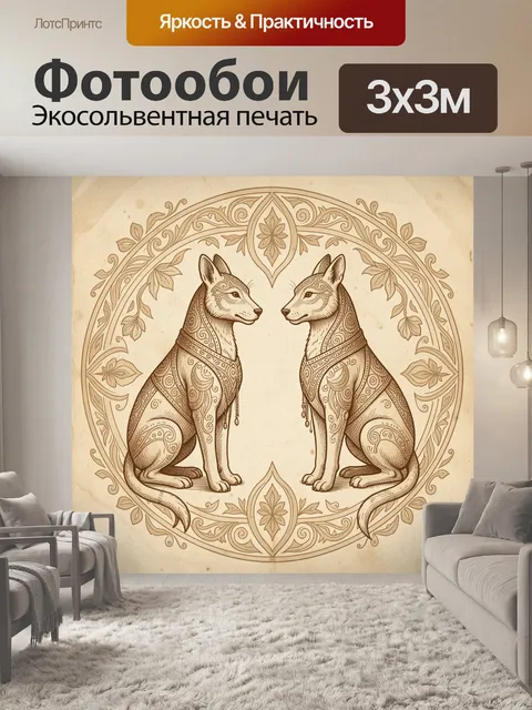 Фотообои Парные лисы в орнаменте