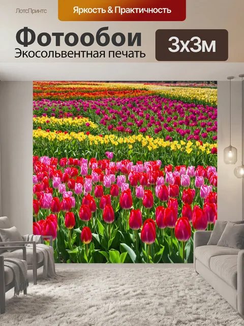 Фотообои китай: долина с великолепными цветами, где яркие тюльпаны и розы растут под солнечными лучами