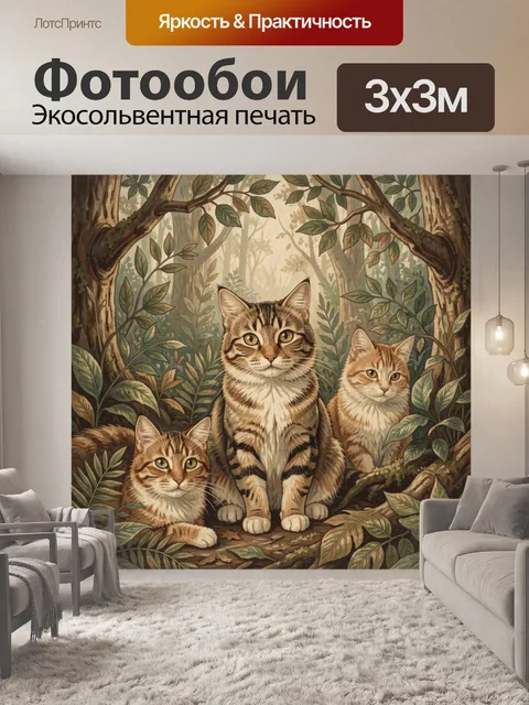 Фотообои Три полосатых кота в лесу