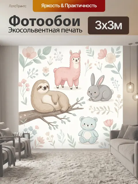 Фотообои Милые животные с цветами