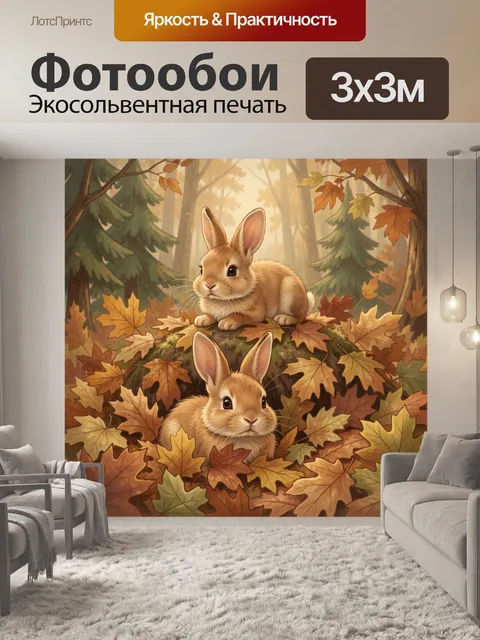 Фотообои Два зайца в осеннем лесу