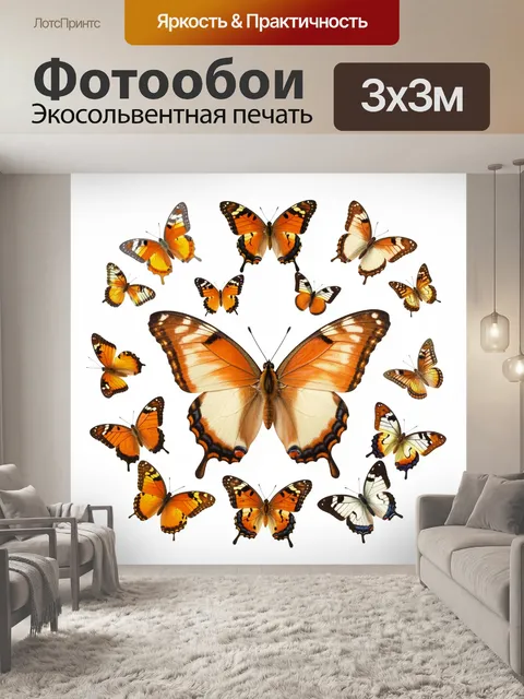 Фотообои Бабочки на белом фоне