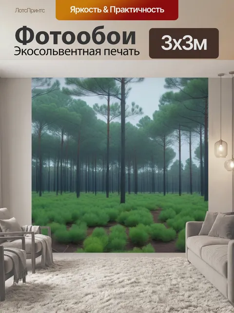 Фотообои пасмурный день в сосновом бору