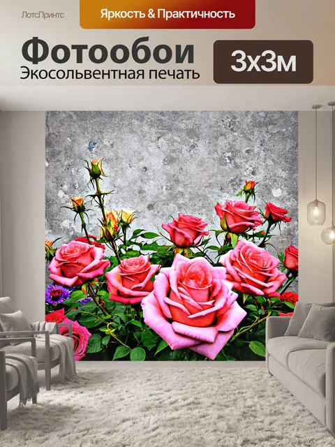 Фотообои розы в стиле раскраска, текстурированные фоны, например, бетон или кирпич