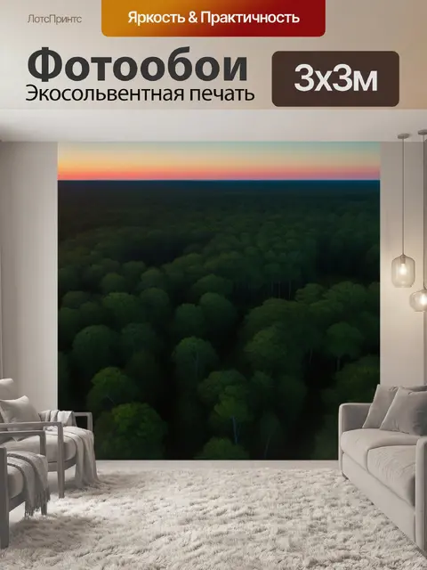 Фотообои закат над древесными полянами