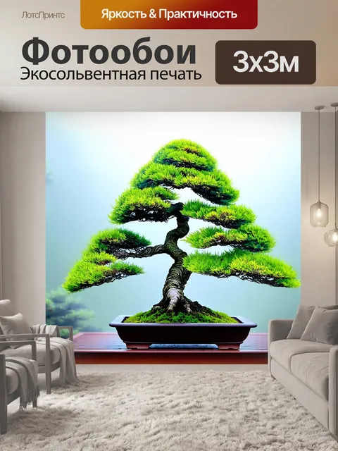 Фотообои бонзаи, укрытый утренним туманом в японском саду, создающим атмосферу спокойствия и гармонии