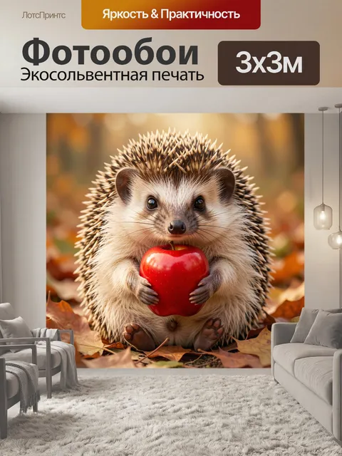 Фотообои Ежик с красным яблоком