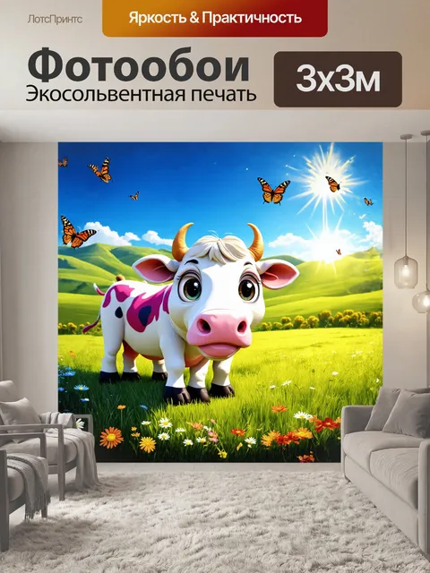 Фотообои мультяшная корова с большими