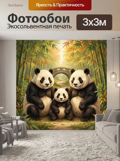 Фотообои Семья панд в бамбуковом лесу