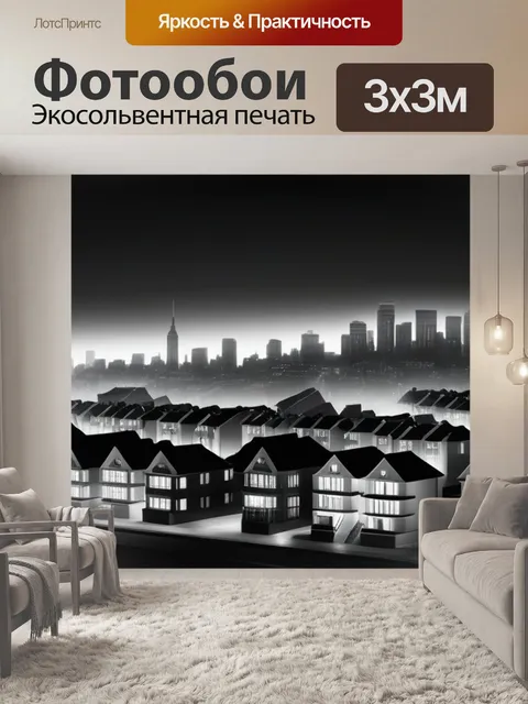Фотообои пейзаж с домами город чернобелый