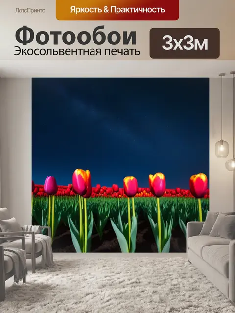 Фотообои ночные тюльпаны под звездами