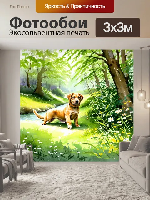 Фотообои в густом зеленом лесу