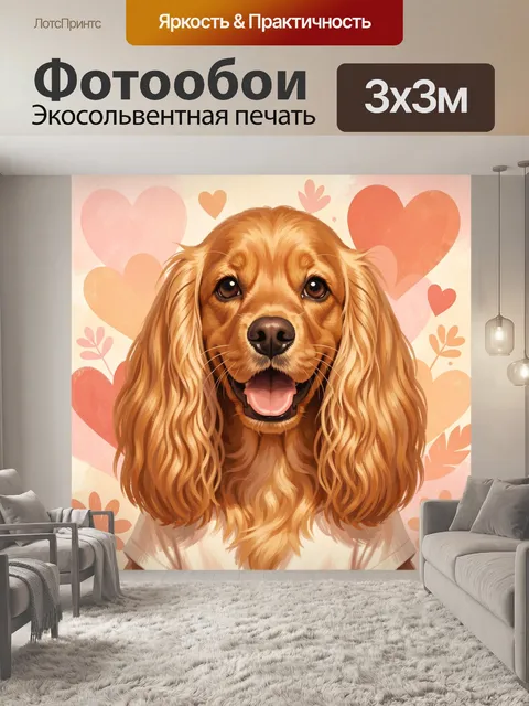 Фотообои Спаниель среди сердечек
