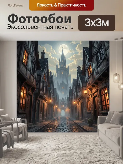 Фотообои Ночная улица у замка
