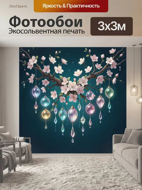 Фотообои Цветущая ветвь с хрустальными подвесками