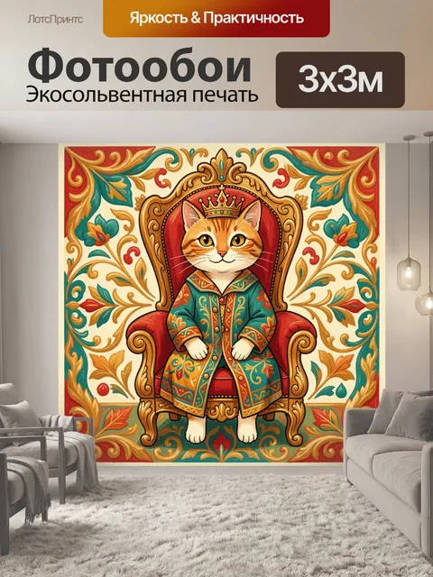 Фотообои Кот на троне в короне