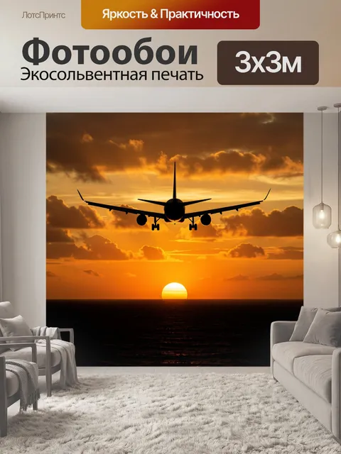 Фотообои Самолет над морем на закате