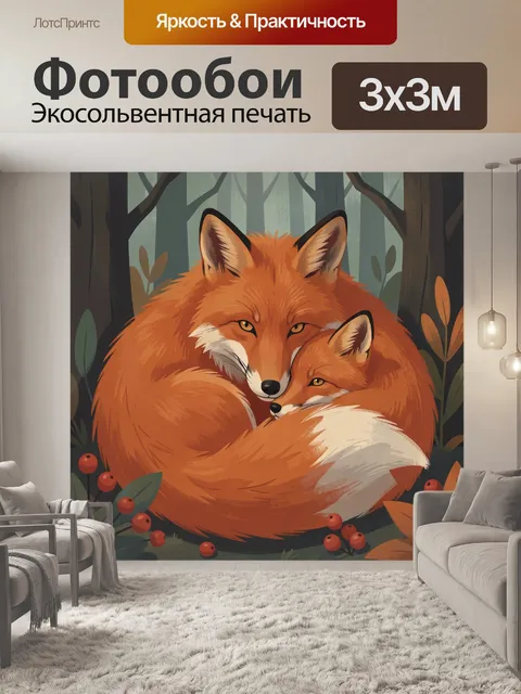 Фотообои Лисы в осеннем лесу