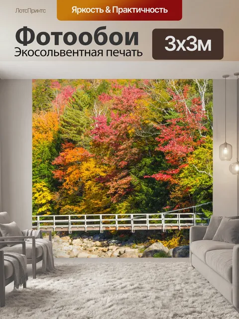 Фотообои Мост в лесу осенью