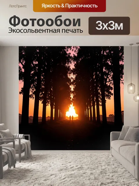 Фотообои Силуэты людей в аллее на закате