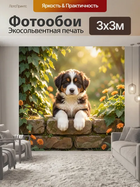 Фотообои Щенок бернского зенненхунда в саду