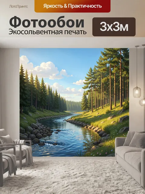 Фотообои Лесной ручей среди сосен