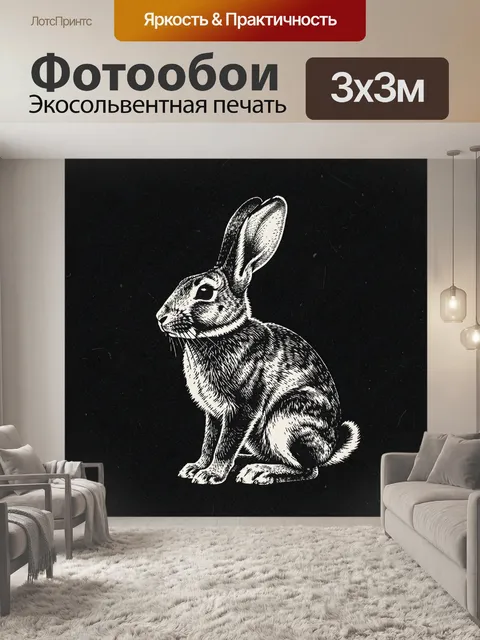 Фотообои Зайчик в монохромной гравюре