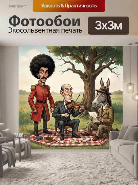 Фотообои Музыкальная сцена с ослом и людьми