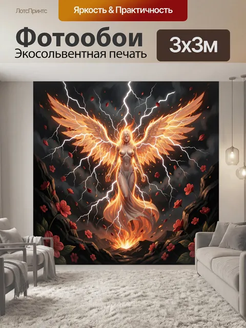 Фотообои Крылатая богиня в огненном сиянии