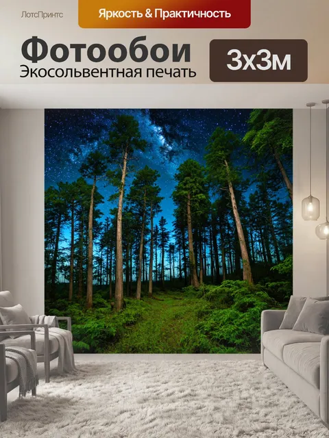Фотообои налитый замирающим светом лес, где звёзды начинают возбуждать ночь