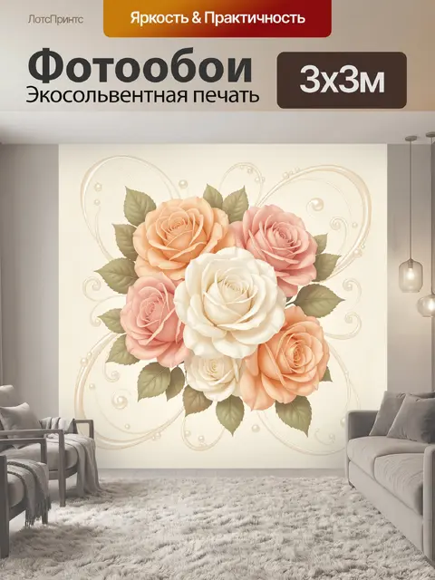 Фотообои Букет нежных роз с завитками