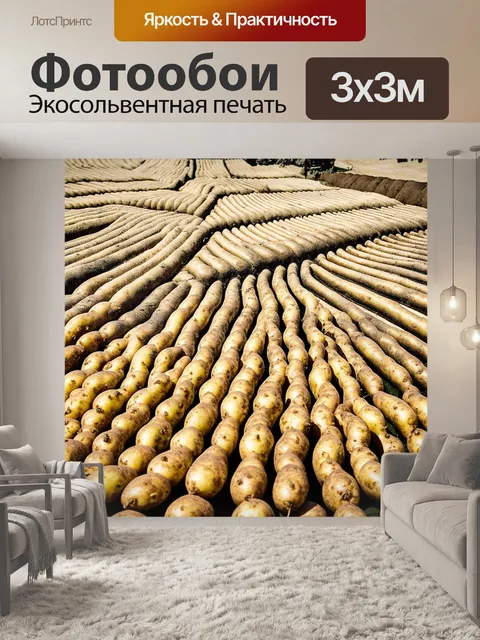 Фотообои невероятная структура, где картошка растет на рифленых поверхностях, создавая интересные формы и линии