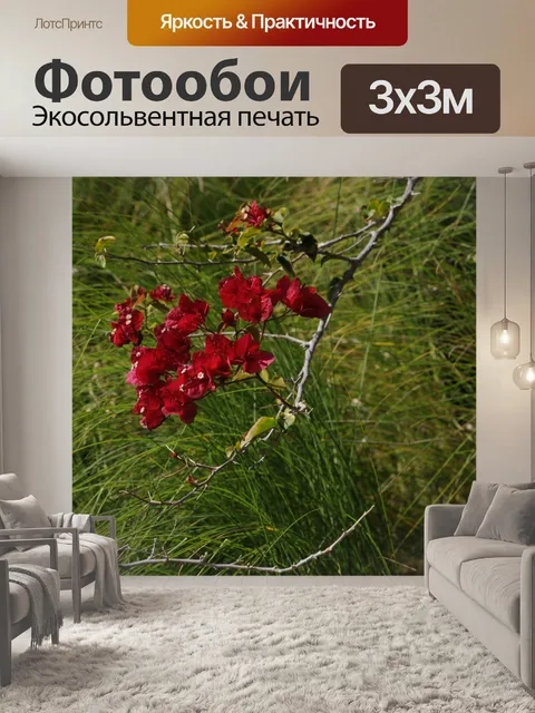 Фотообои Красный и зеленый цветочный фон