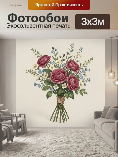 Фотообои Букет розовых цветов с ромашками