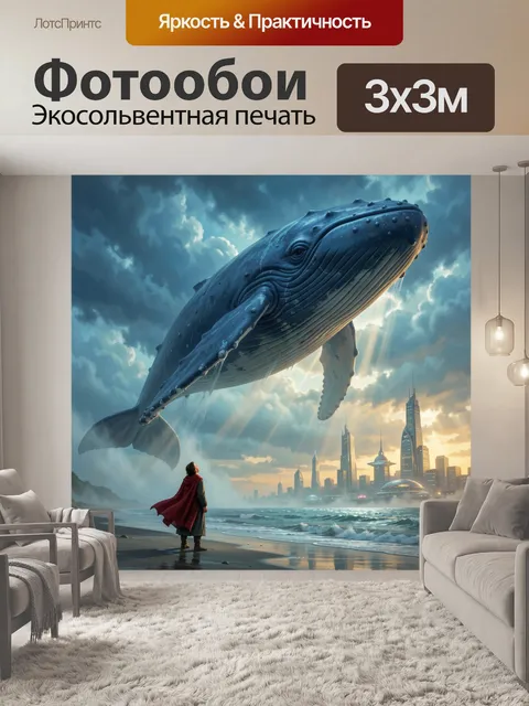 Фотообои Гигантский кит над городом